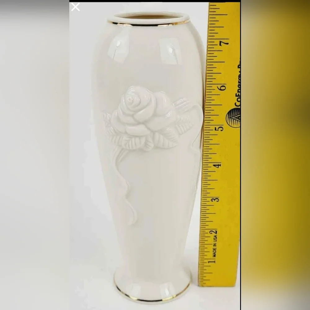 Set Of 2 Lenox Rose Blossom Embossed Bud Vase Porcelain 24k Gold Trim